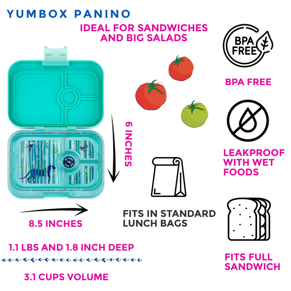 Yumbox 4 Compartment Panino Lunchbox - Aqua (Panther Tray)