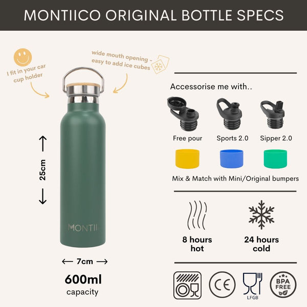 MontiiCo Original Thermos Bottle - Stainless Steel - Sage - 600ml