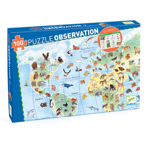 Djeco 100 Piece Animals of The World Observation Jigsaw Puzzle & Booklet