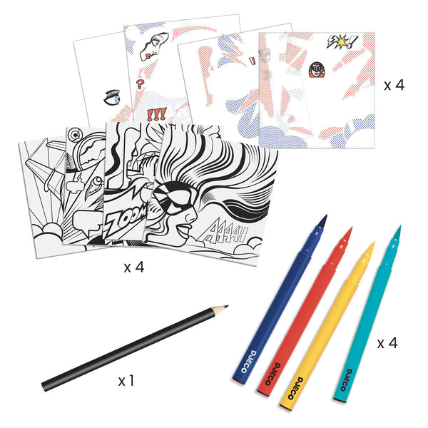 Djeco Superheroes Colouring and Transfer Activity Kit