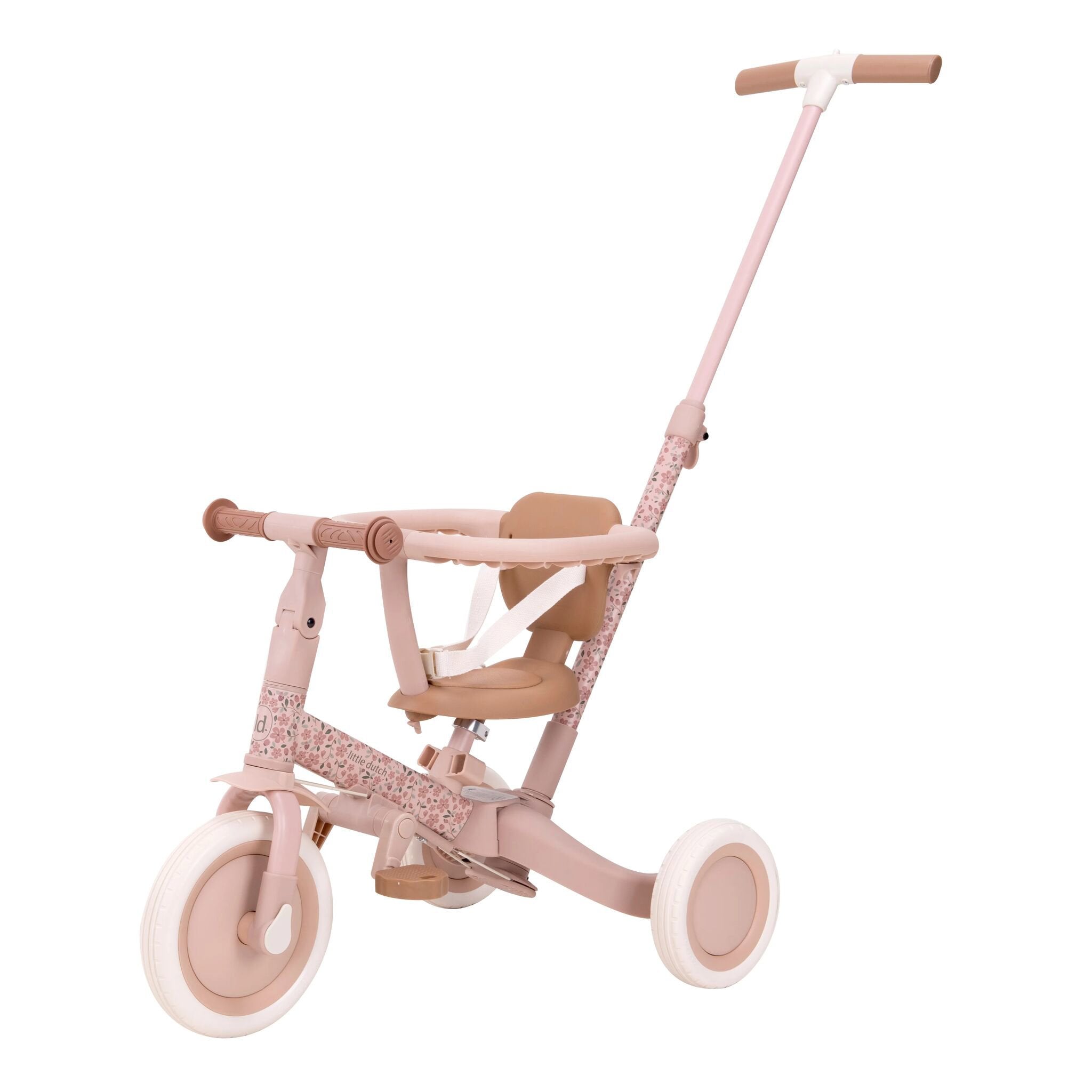 Little Dutch 4 in 1 Tricycle with Push Bar - Pink Floral