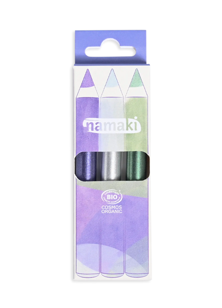 Namaki - Glitter Make-Up Pencils - Purple-Silver-Green