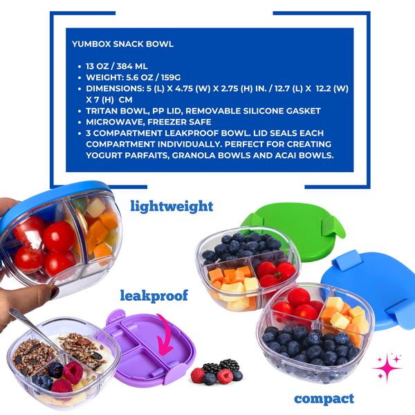 Yumbox 3 Compartment Leakproof Snack Bowl - Raspberry Pink