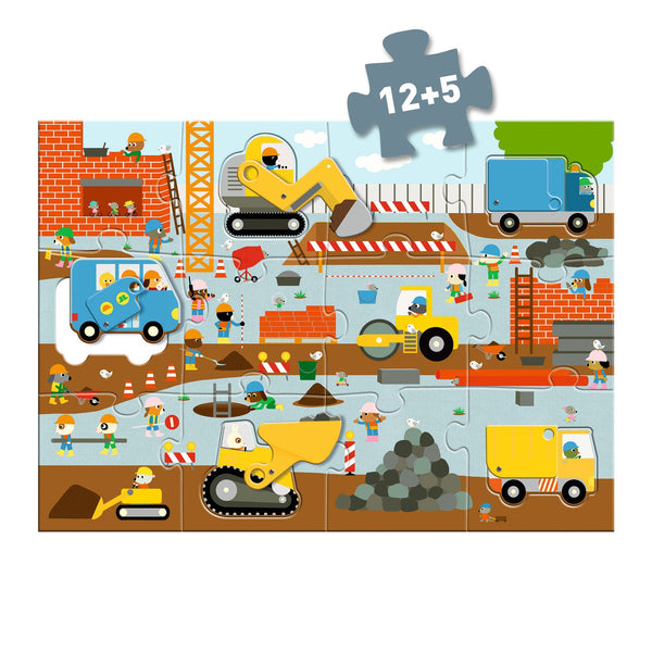 Djeco Giant Puzzle - The Construction Site - 12pcs + 5pcs