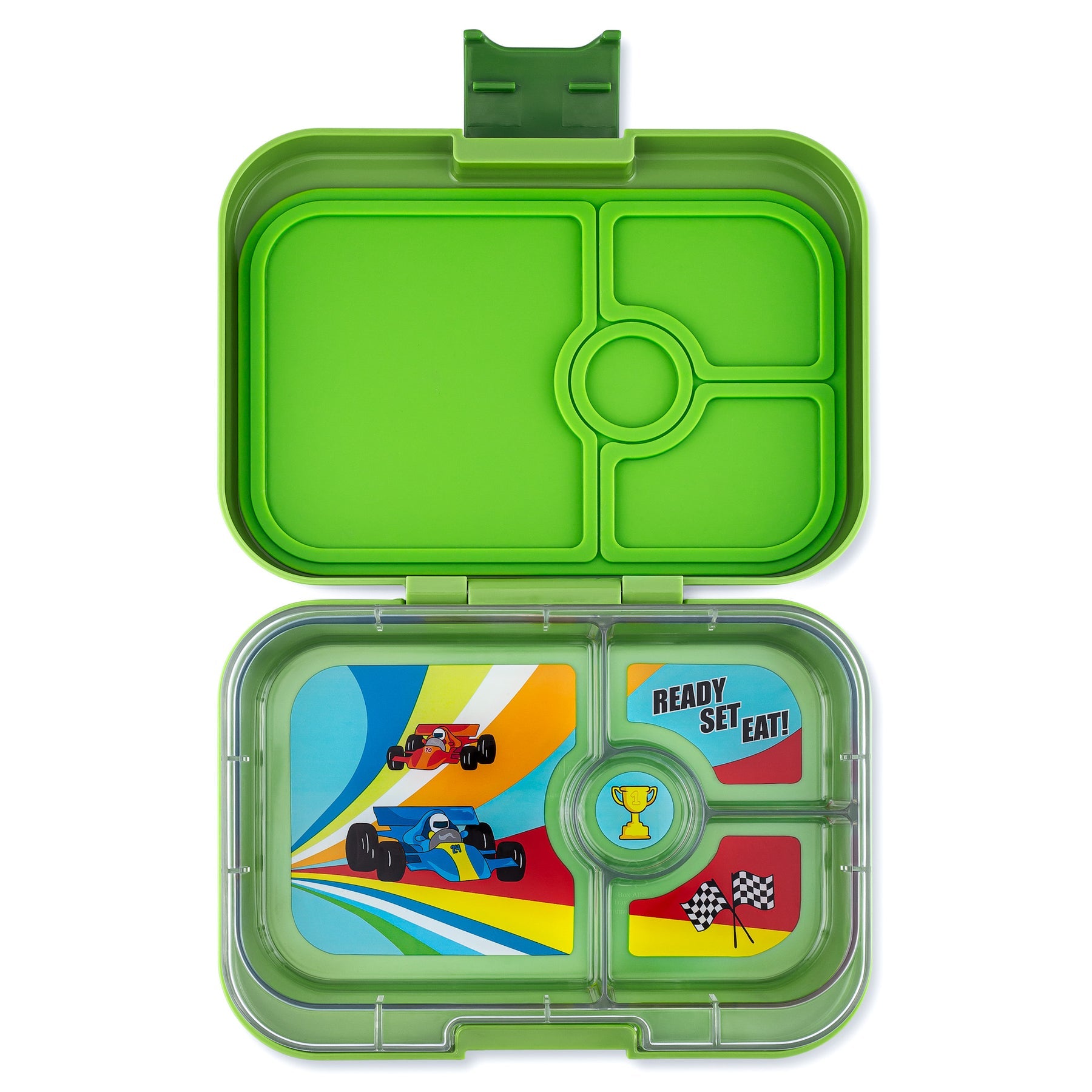 Yumbox 4 Compartment Panino Lunchbox - Matcha Green / Race Cars Tray