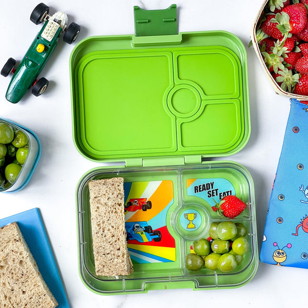 Yumbox 4 Compartment Panino Lunchbox - Matcha Green / Race Cars Tray