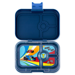 Yumbox 4 Compartment Panino Lunchbox - Monte Carlo Blue (Race Cars Tray)