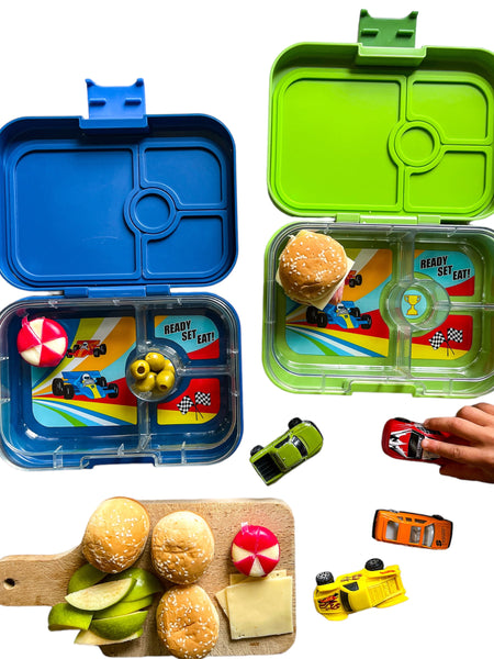 Yumbox 4 Compartment Panino Lunchbox - Matcha Green / Race Cars Tray