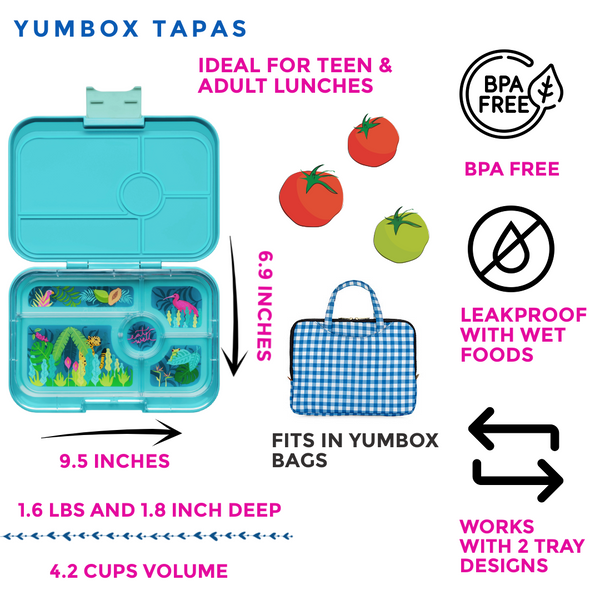 Yumbox 5 Compartment XL Tapas Lunchbox - Antibes Blue / Jungle Tray