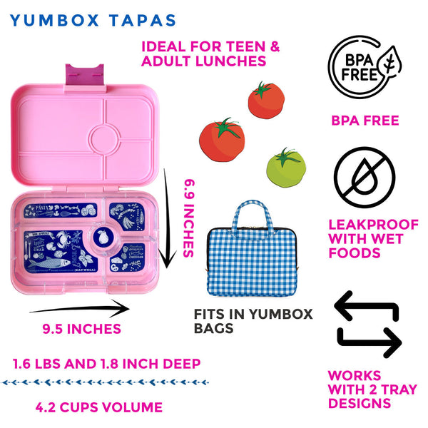 Yumbox 5 Compartment XL Tapas Lunchbox - Capri Pink (Bon Appetit Tray)