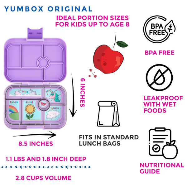 Yumbox 6 Compartment Original Lunchbox - Lavande Purple / Unicorn Tray