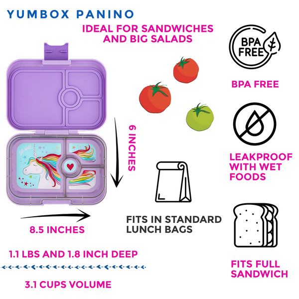 Yumbox 4 Compartment Panino Lunchbox - Lavande Purple / Unicorn Tray