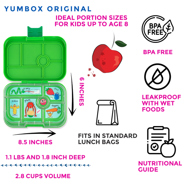 Yumbox 6 Compartment Original Lunchbox - Jurassic Green / Funny Monsters