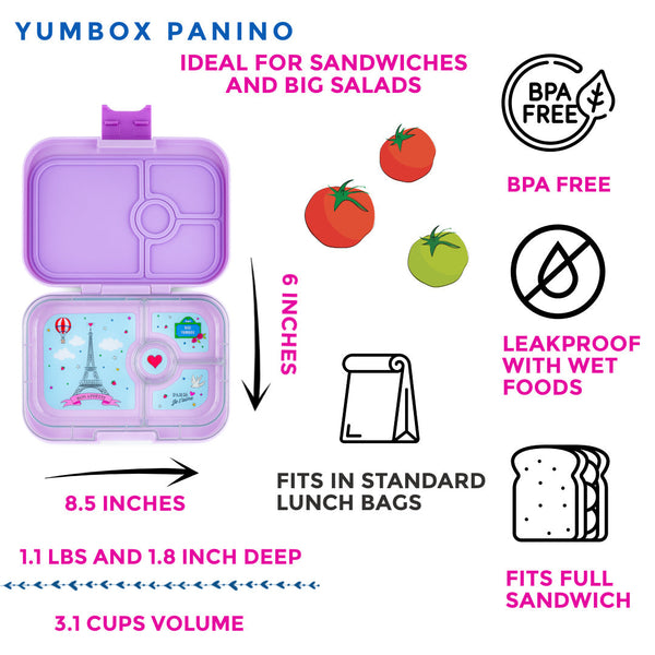 Yumbox 4 Compartment Panino Lunchbox - Lulu Purple (Paris Tray)