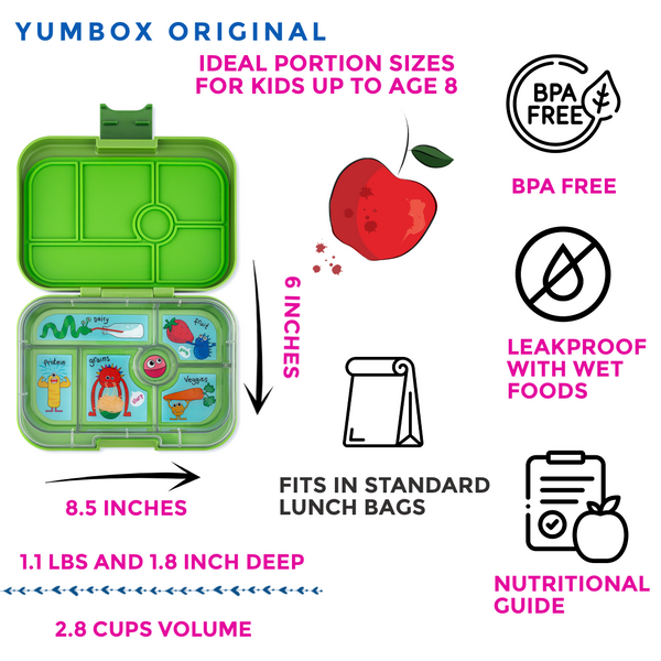 Yumbox 6 Compartment Original Lunchbox - Matcha Green / Funny Monsters