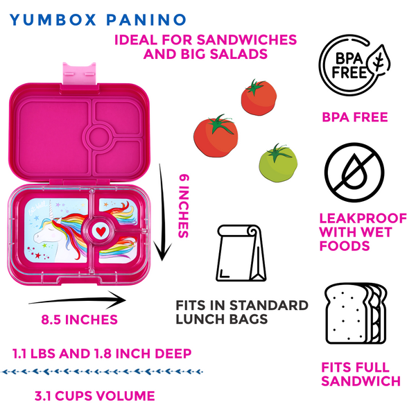 Yumbox 4 Compartment Panino Lunchbox - Malibu Purple/Unicorn Tray