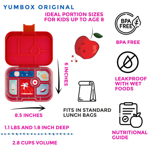 Yumbox 6 Compartment Original Lunchbox - Roar Red (Rocket Tray)