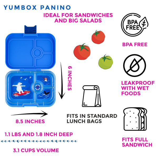 Yumbox 4 Compartment Panino Lunchbox - Surf Blue (Polar Bear Tray)