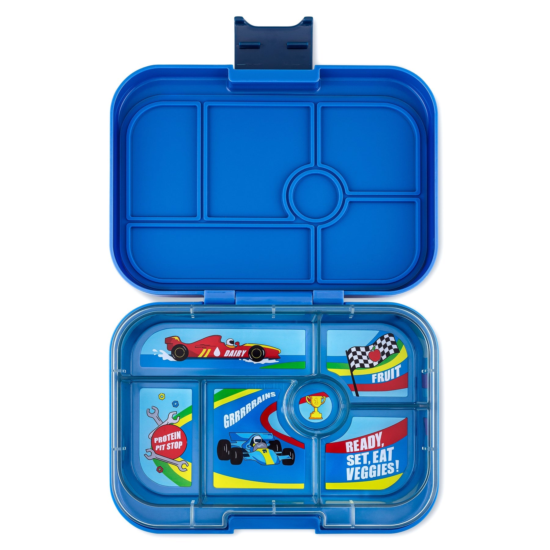 Yumbox 6 Compartment Original Lunchbox - Surf Blue / Race Cars Tray