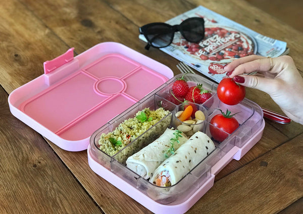Yumbox 5 Compartment XL Tapas Lunchbox - Capri Pink / Jungle Tray