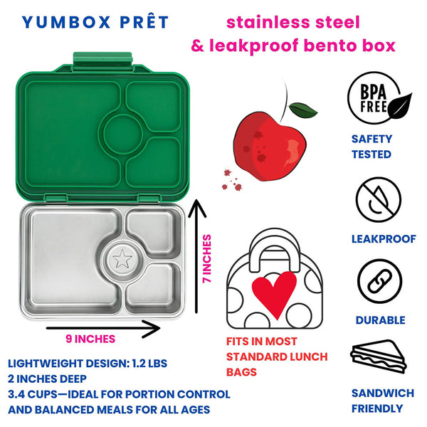 Yumbox 4 Compartment Pret Stainless Steel Lunchbox - Pomme Green