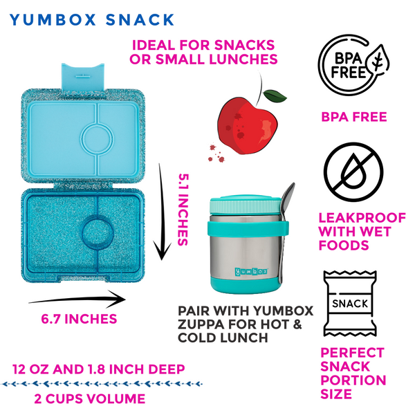 Yumbox Snack Size Lunch Box - Teal Glitter/Teal Clear Tray