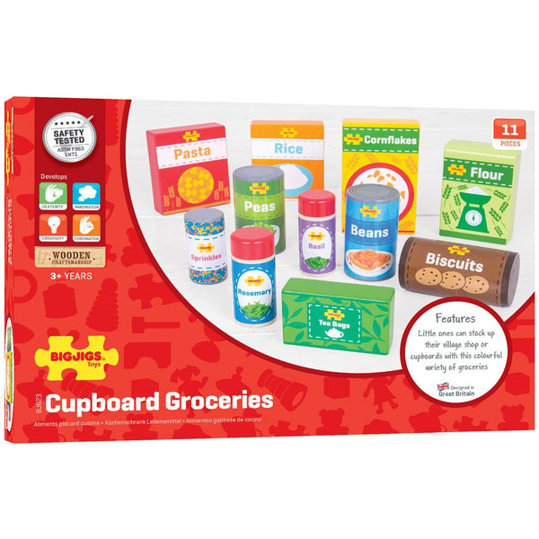 Bigjigs Toys Wooden Cupboard Groceries (set of 11)