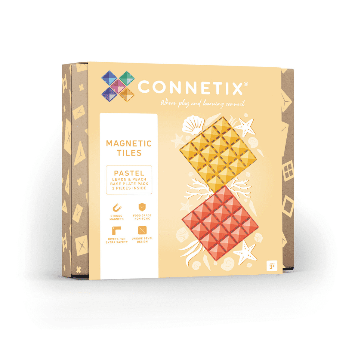 Connetix 2 Piece Base Plate Pack -  Lemon & Peach