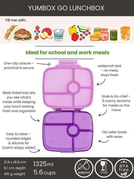 Yumbox Go - 5 Compartment Extra Deep Bento Lunchbox - Kyoto Purple
