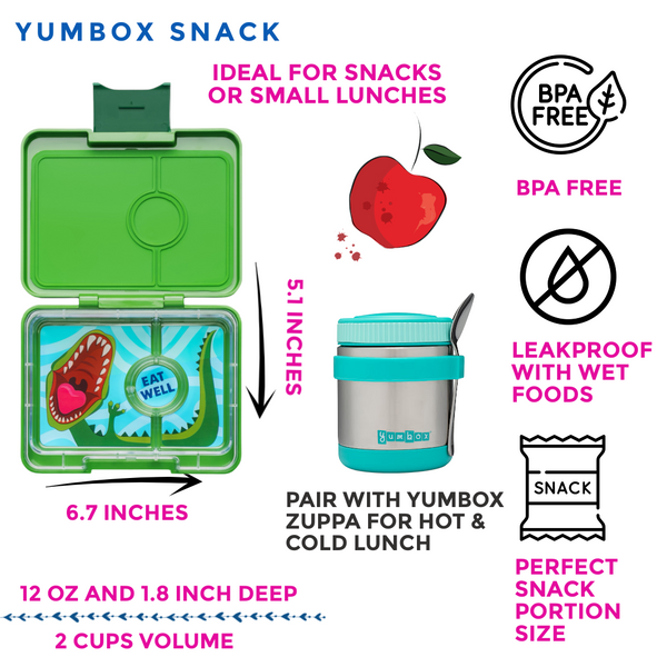 Yumbox Snack Size Lunch Box - Jurassic Green / Dinosaur Tray