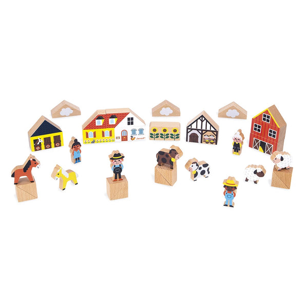 Janod Cross Roads - Countryside 37 Wooden Blocks Set