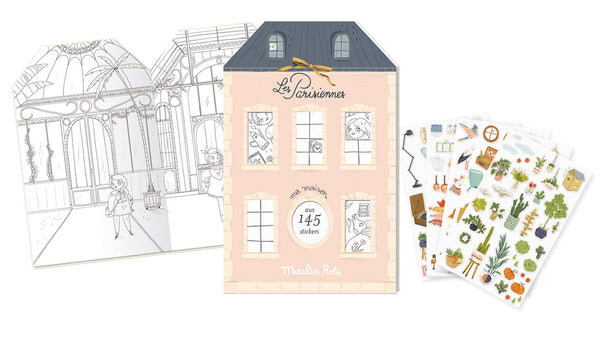 Moulin Roty Colouring book + 145 stickers - Les Parisiennes