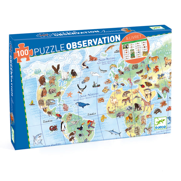 Djeco 100 Piece Animals of The World Observation Puzzle & Booklet