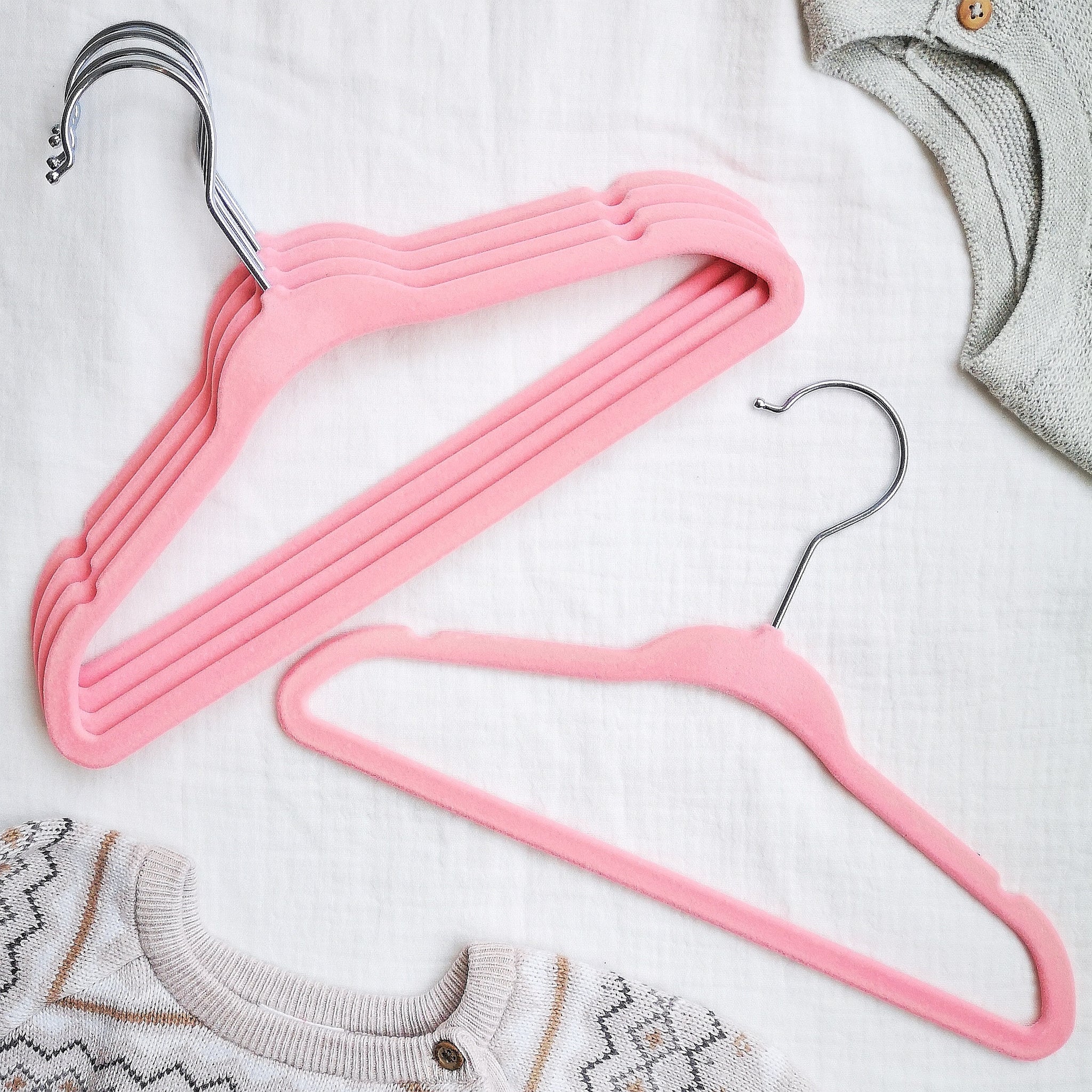 Velvet Baby Clothes Hangers - Pink x 15