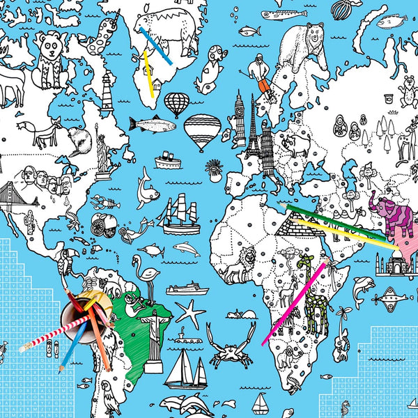 Giant Colouring Poster/Tablecloth - World Map Wordsearch
